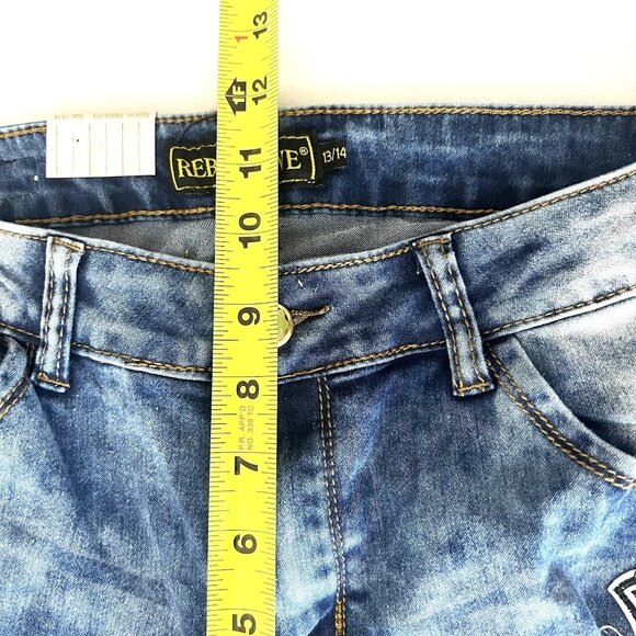 Rebel Love Women Distressed Patch Mid Wash Blue Skinny Stretch Jean Sz 13/14 NWT - Picture 12 of 14